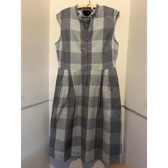 Pendleton Dresses & Skirts - Pendleton Womens Dress 12 Gray Blue Gingham Plaid Linen Blend Button Front Midi